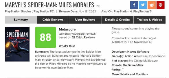 《蜘蛛侠迈尔斯》pc版媒体评分高吗？pc版媒体评分一览图片2