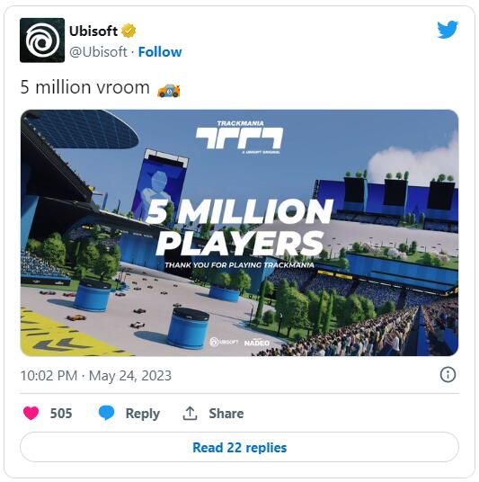 育碧街机风赛车游戏《赛道狂飙》玩家人数达到500万！