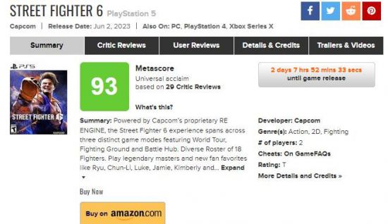《街头霸王6》M站媒体评分93分6月2日发售图片2