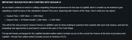 Bungie 宣布《命运2》季票价格将上涨