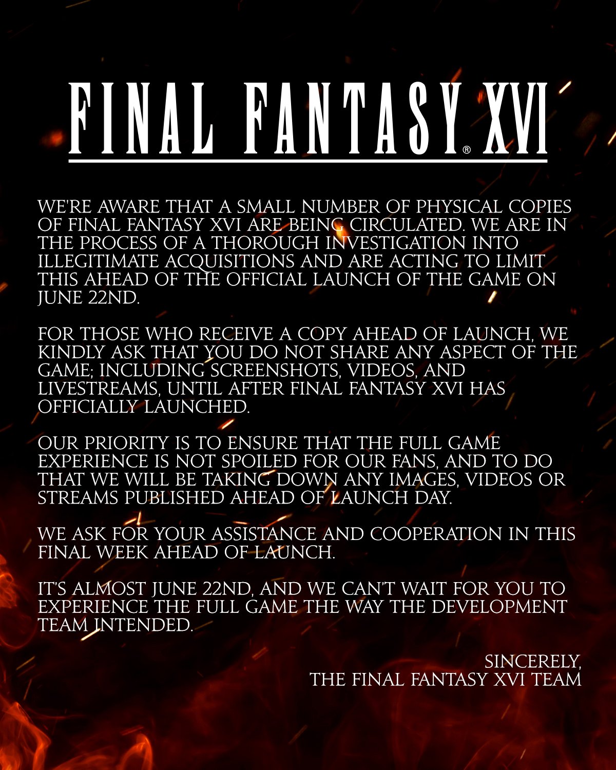 《最终幻想16》提前偷跑官方恳请玩家不要泄露内容图片1