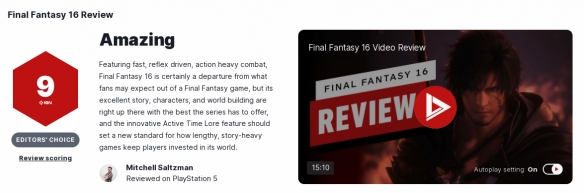 《最终幻想16》评分高吗？ign评分及评价一览图片2