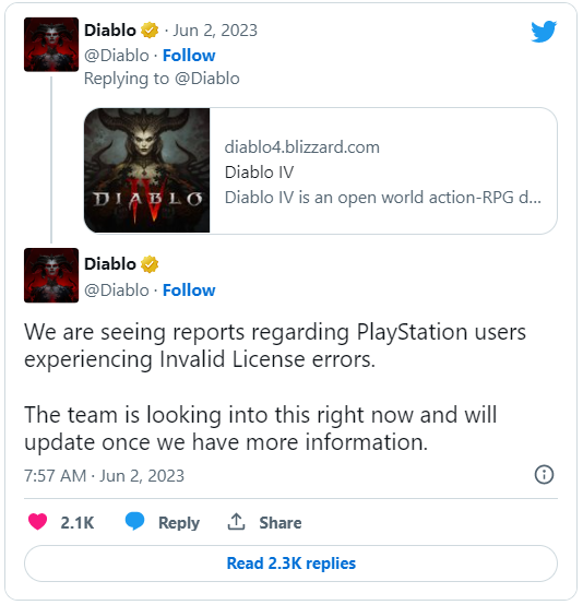 部分PS5玩家《暗黑4》抢先体验遭遇“无效许可证”错误图片1