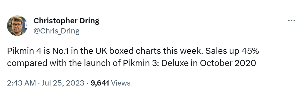 任天堂《皮克敏4》大卖！登顶英国地区上周销量榜！