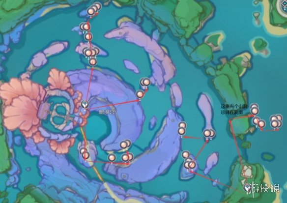 《原神》珊瑚珍珠分布图3.8珊瑚珍珠采集路线图片2