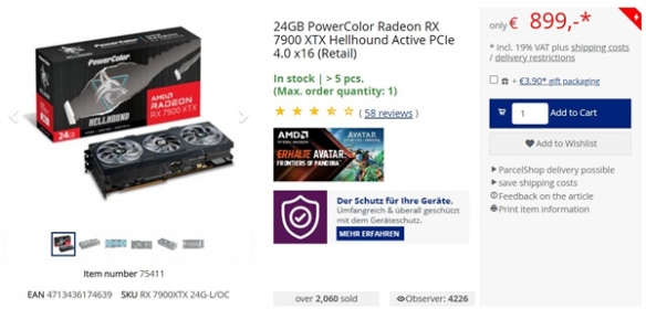 AMD旗舰RX7900XTX显卡史低899欧元:降幅接近45%图片1